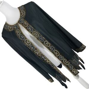 NWOT! MIDNIGHT VELVET! BLACK CHIFFON, GOLD, SILVER EMBROIDERED, BEADED JACKET! L